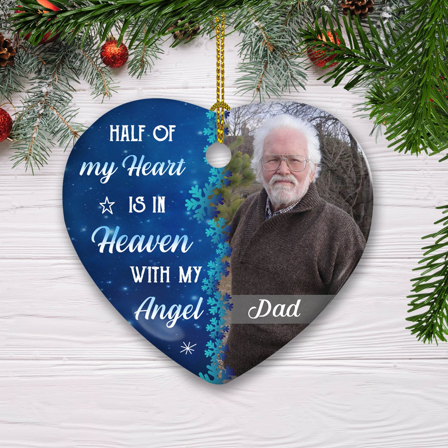 Half Of My Heart - Personalized Custom Heart-Shaped Ceramic Christmas Ornament with Premium Print