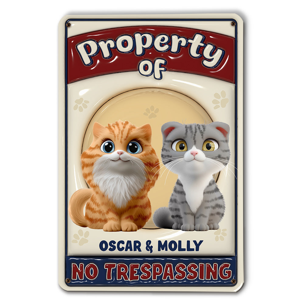 Exclusive Personalized Custom 3D Inflated Effect 'No Trespassing' Cat Metal Sign