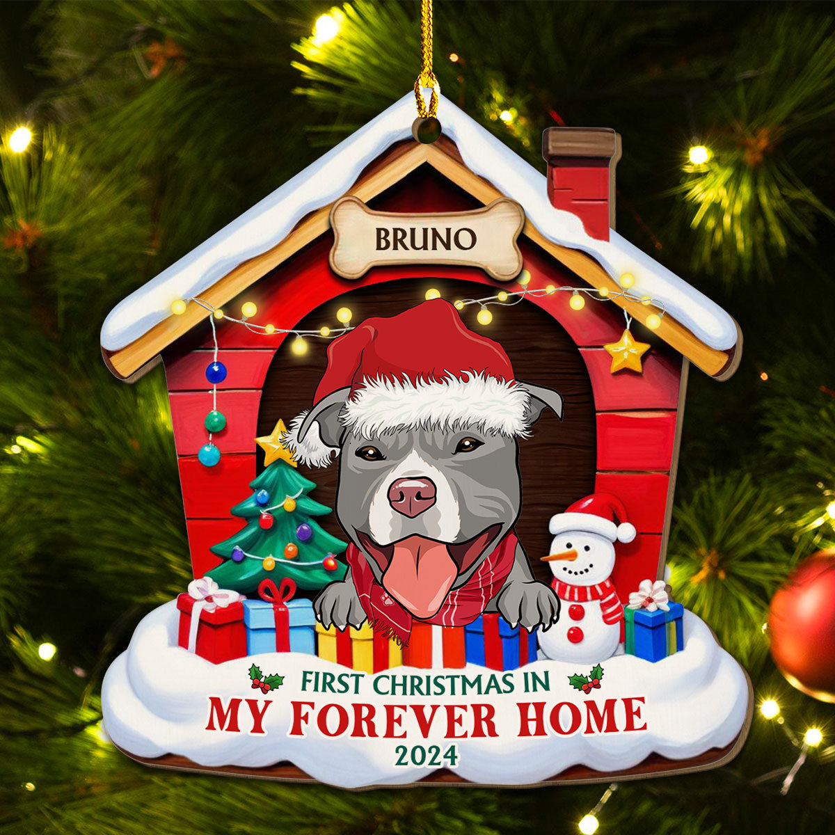 Forever Dog Home - Personalized Custom Fiber Wood Christmas Ornament for Pet Lovers