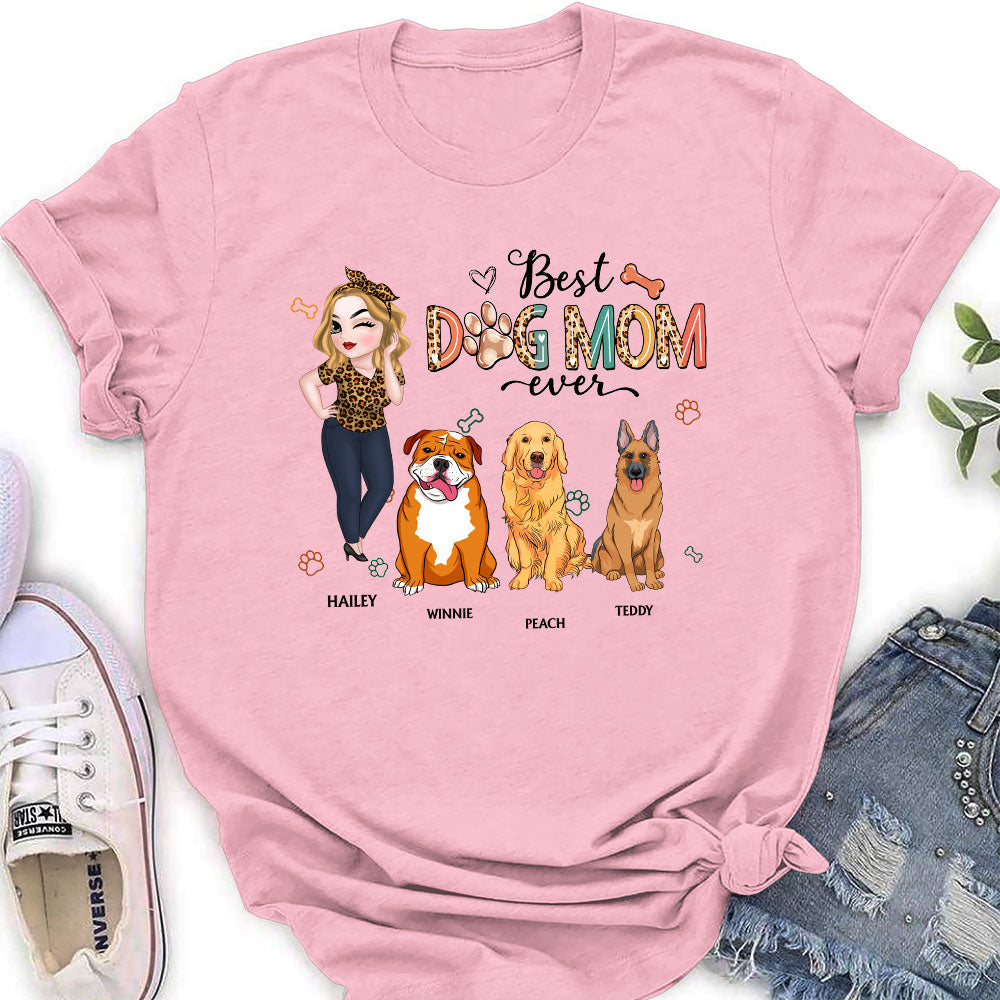 Best Dog Mom Ever and Ever - Personalized Custom Women's Cotton T-shirt with Feminine Pattern