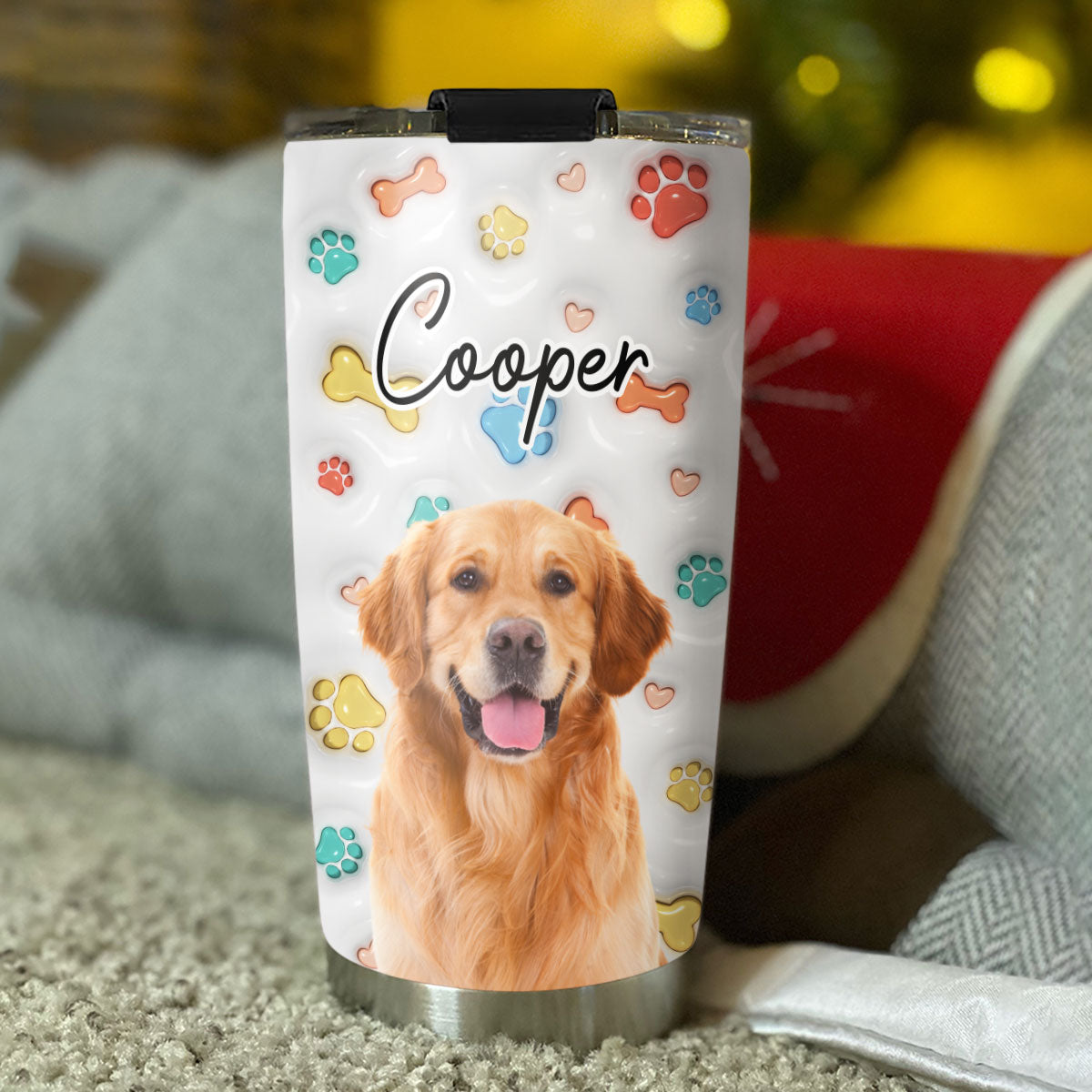 Adorable Dog Baby Photo - Customizable 3D Inflated Effect Stainless Steel Tumbler for All Occasions