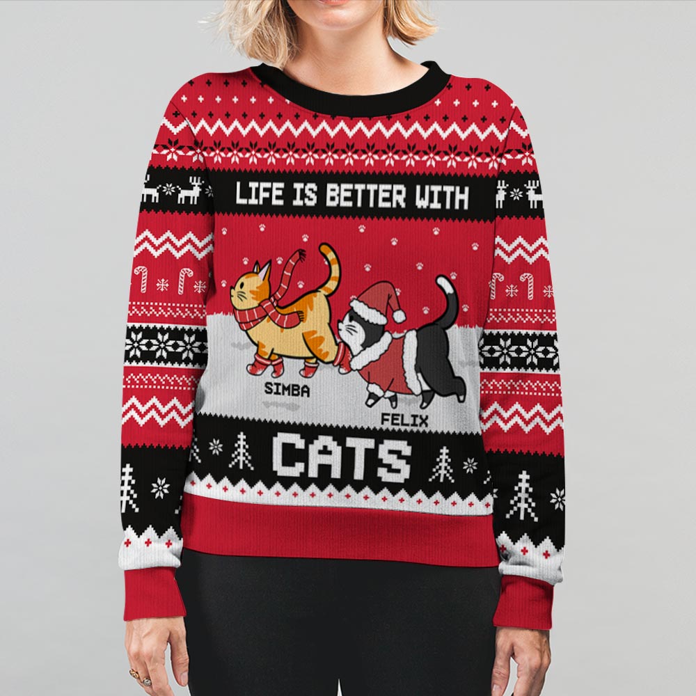 Better Life With Cats - Personalized Custom All-Over-Print Unisex 8.8 oz Polyester Blend Sweatshirt
