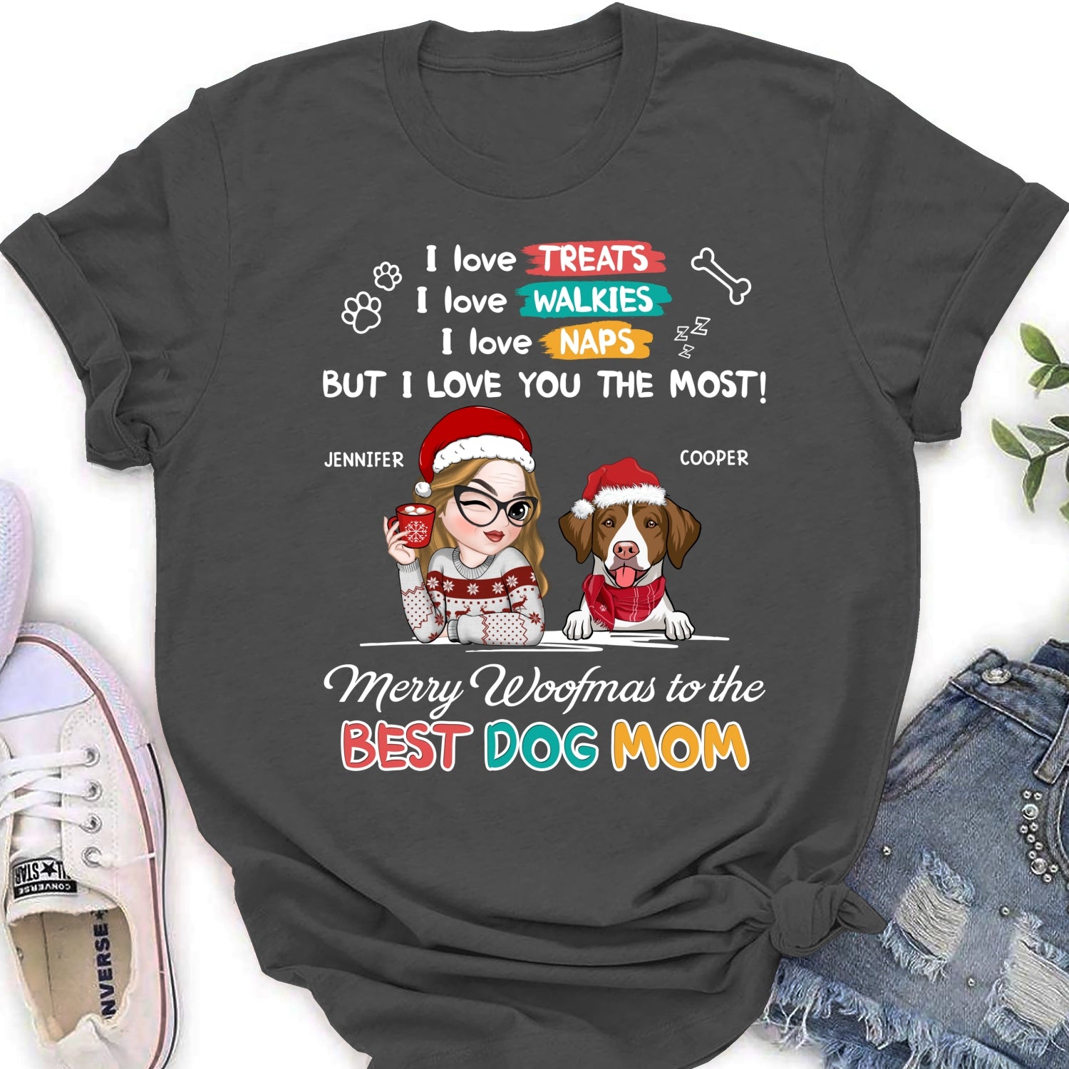 Merry Woofmas To Dad Mom - Exclusive Personalized Custom Women's T-shirt for Pet Lovers