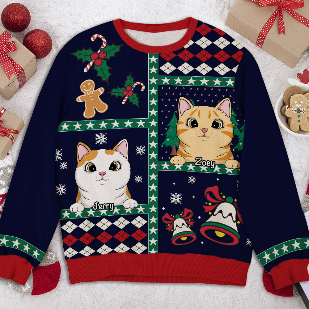Peeking Cat Patchwork - Personalized Custom All-Over-Print Unisex 8.8 oz Sweatshirt for Pet Lovers