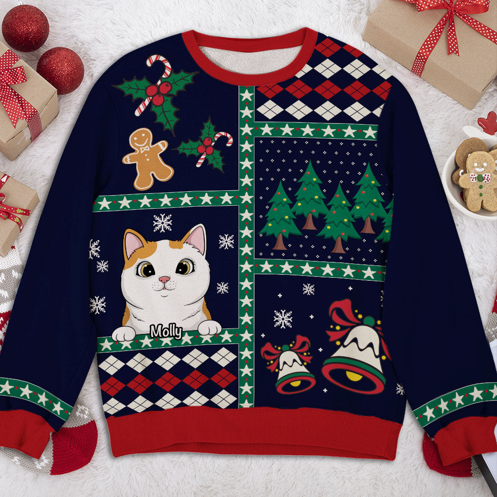 Peeking Cat Patchwork - Personalized Custom All-Over-Print Unisex 8.8 oz Sweatshirt for Pet Lovers