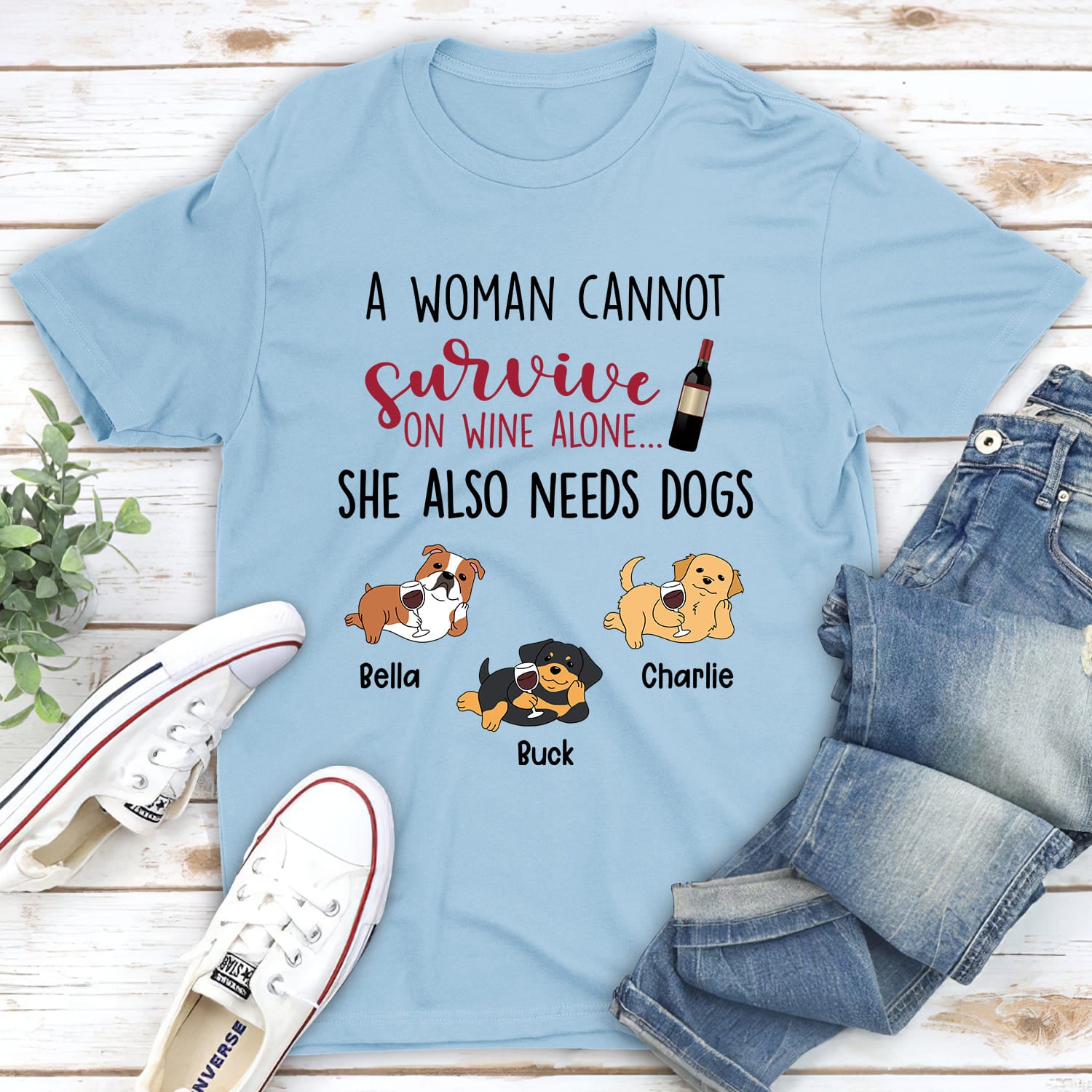 A Woman Cannot Survive - Personalized Custom Unisex 5.3 oz T-shirt for Pet Lovers