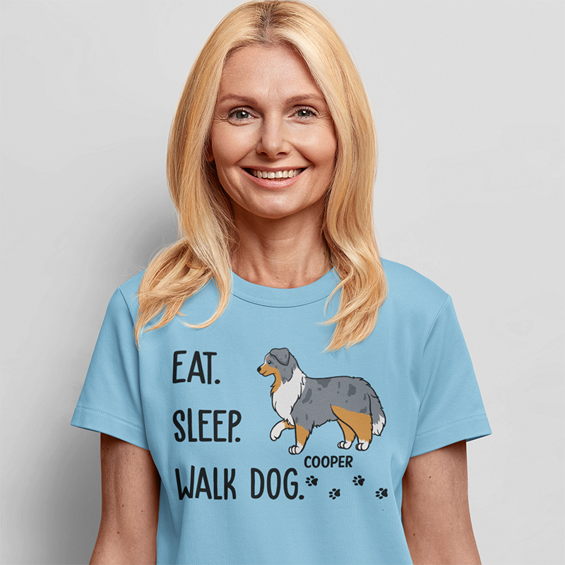 Eat Sleep Walk Dog - Customizable Personalized Unisex Cotton T-shirt for Pet Lovers