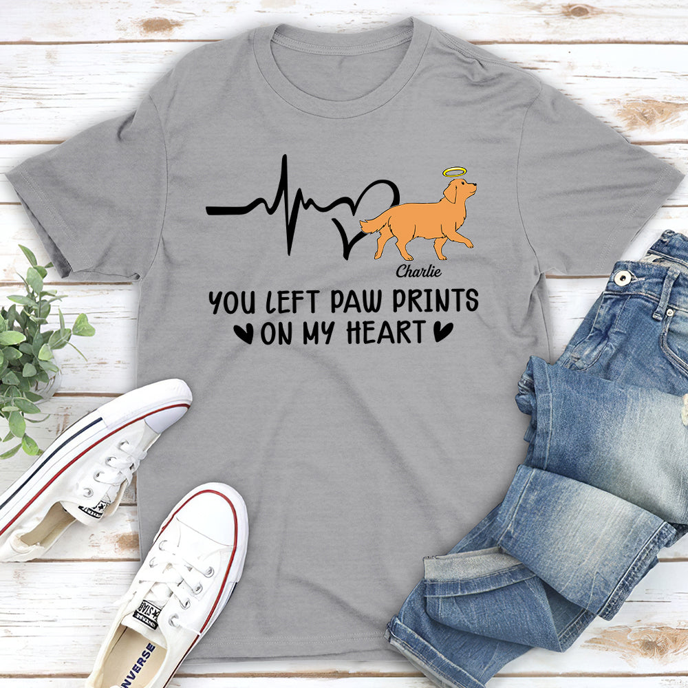 You Left Pawprints 2 - Personalized Custom Unisex Memorial T-shirt for Pet Lovers