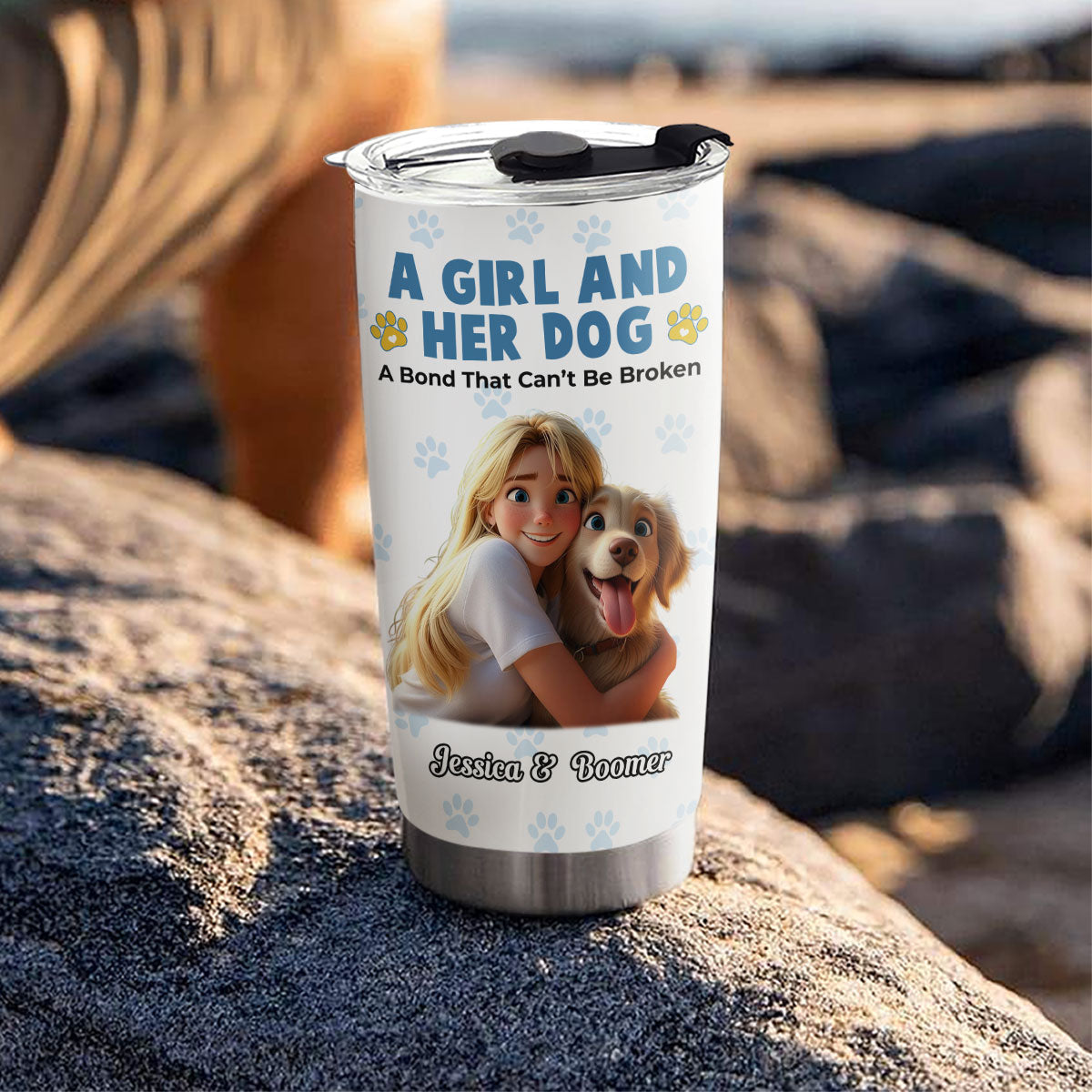Personalized Custom Girl And Her Pups Tumbler - 20oz High - Quality Stainless Steel