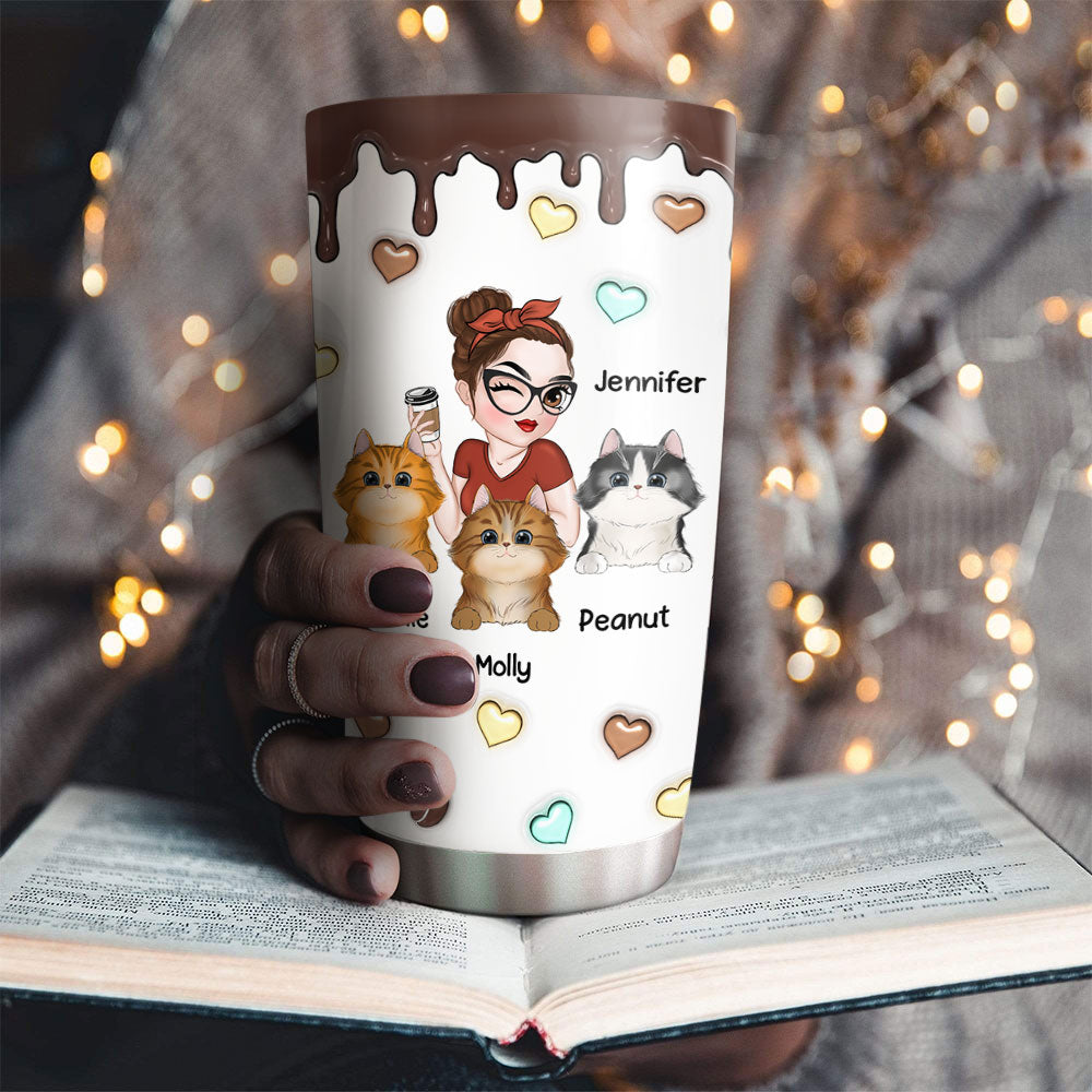 Coffee And Cat - Unique Personalized Custom 3D Inflated 20oz Stainless Steel Tumbler