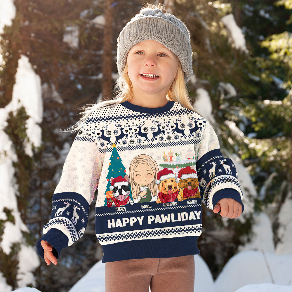 Pawlidays With Dogs - Exclusive Personalized Custom Kids All-Over-Print Polyester Blend Sweatshirt for Dog Lovers