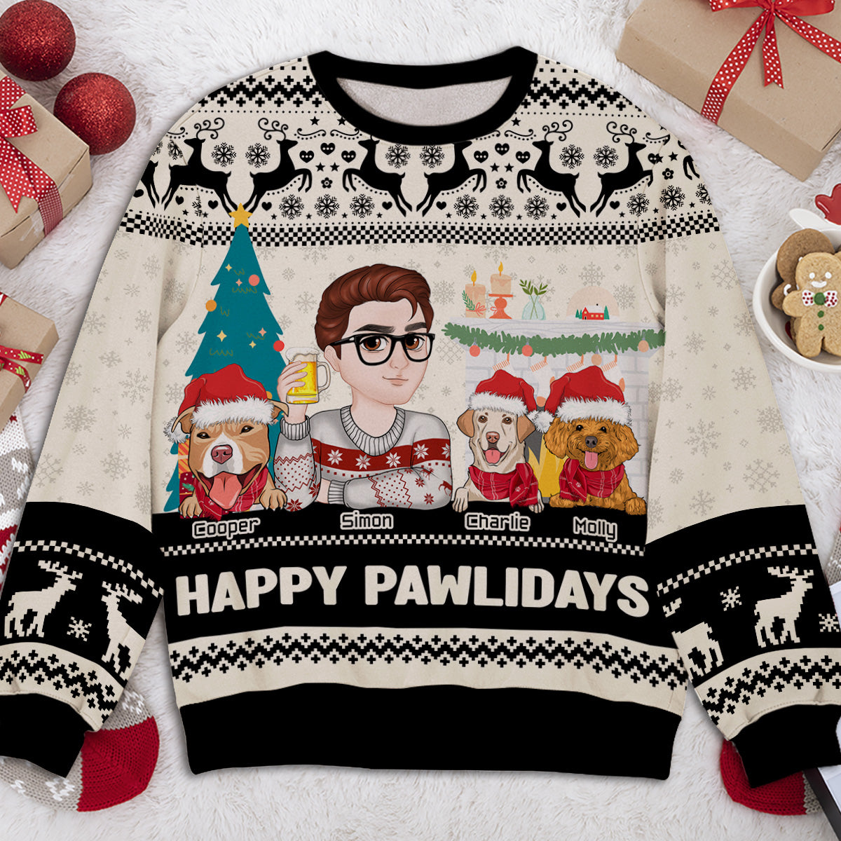 Happy Pawlidays To You - Personalized Custom All-Over-Print Unisex 8.8 oz Polyester Blend Sweatshirt for Pet Lovers