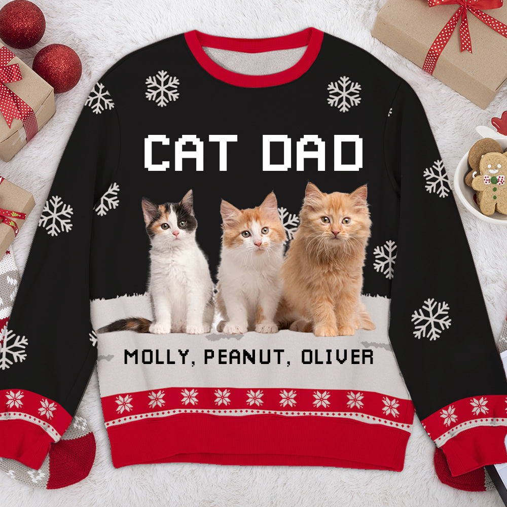 Personalized Custom All-Over-Print Cat Dad/Mom Winter Photo Sweatshirt - Ideal Gift for Pet Lovers