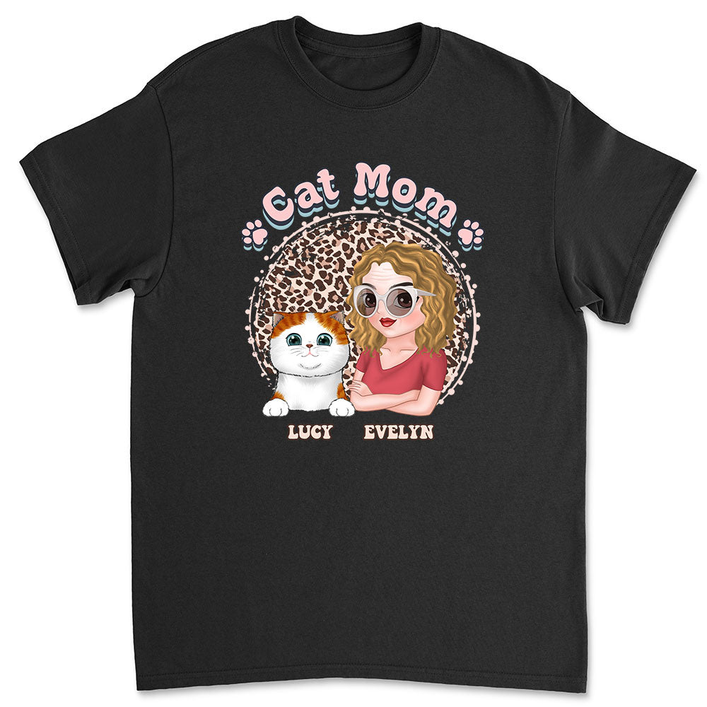 Stylish Cat Mom Leopard Personalized Custom Unisex 5.3 oz T-shirt