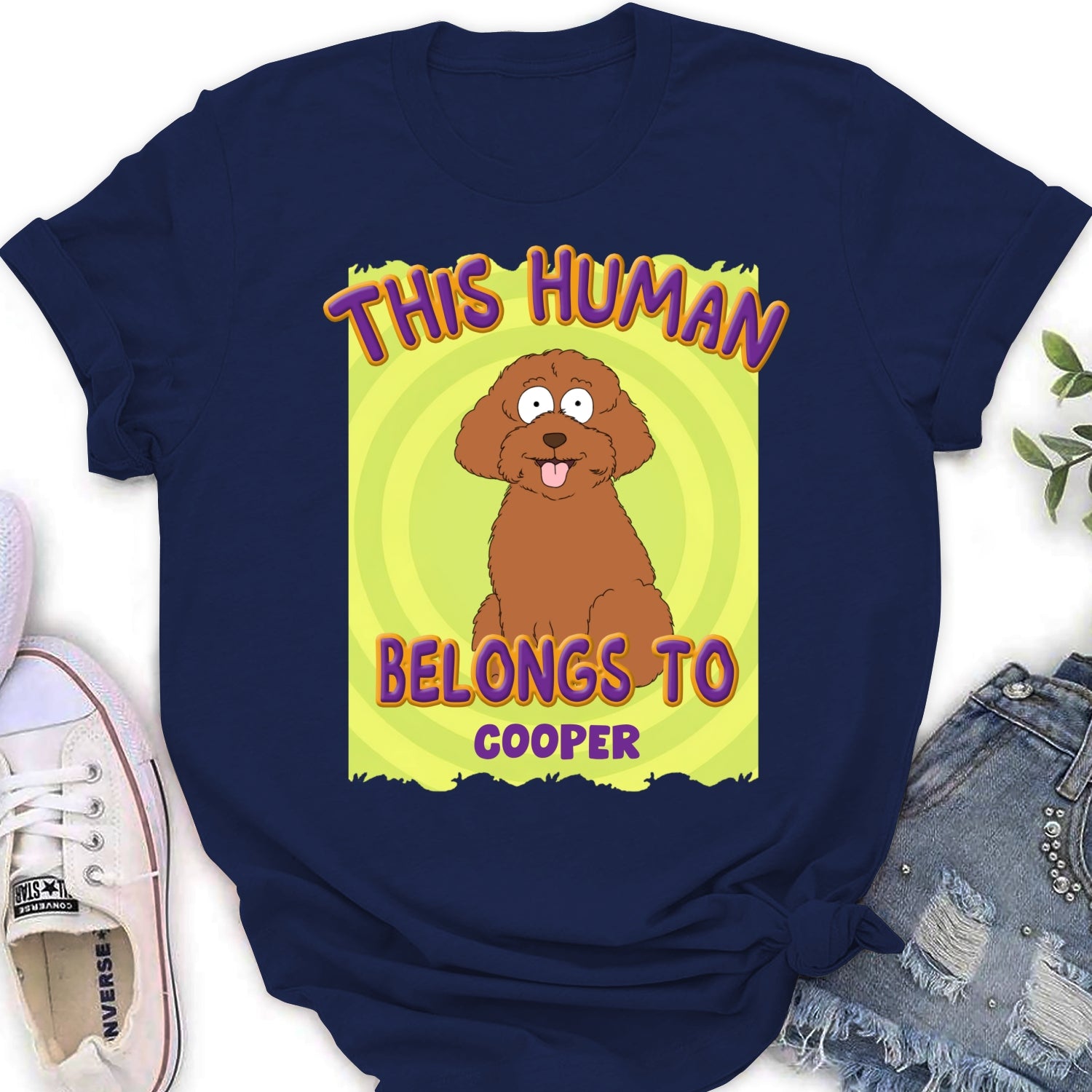 Exclusive Personalized Custom Women's T-Shirt - 'This Human Belongs To Us' for Pet Lovers