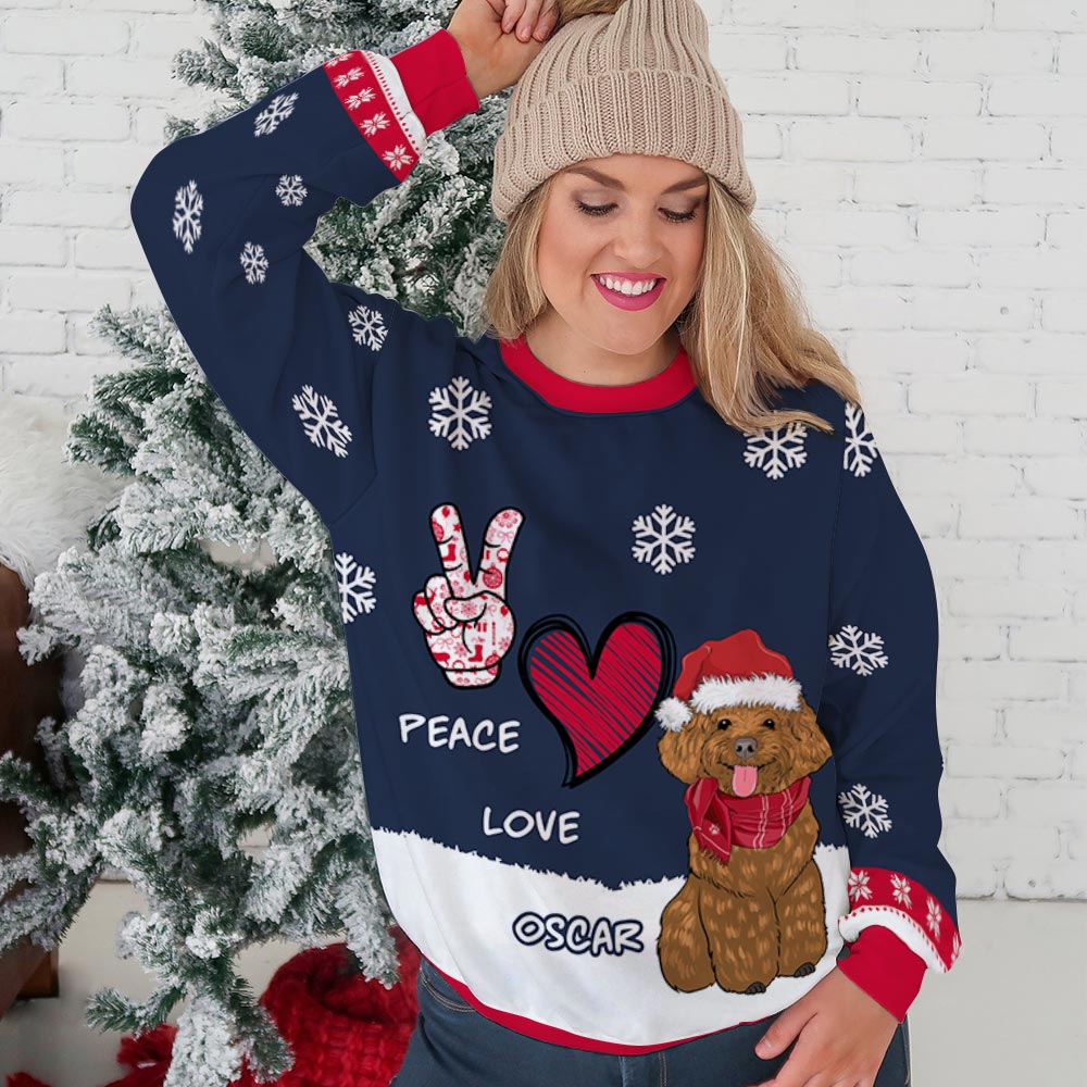 Peace Love Dog - Customizable All-Over-Print Unisex 8.8 oz Polyester Blend Sweatshirt for Pet Lovers