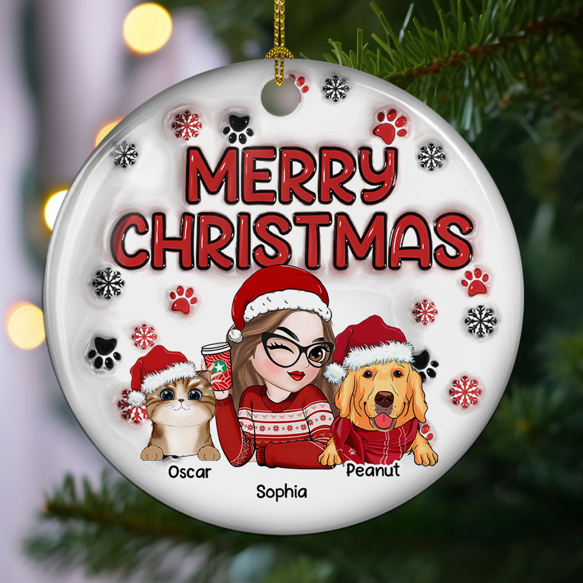 Merry Christmas Fur Mom - Exquisite Personalized Custom 3D Inflated Effect Ceramic Christmas Ornament
