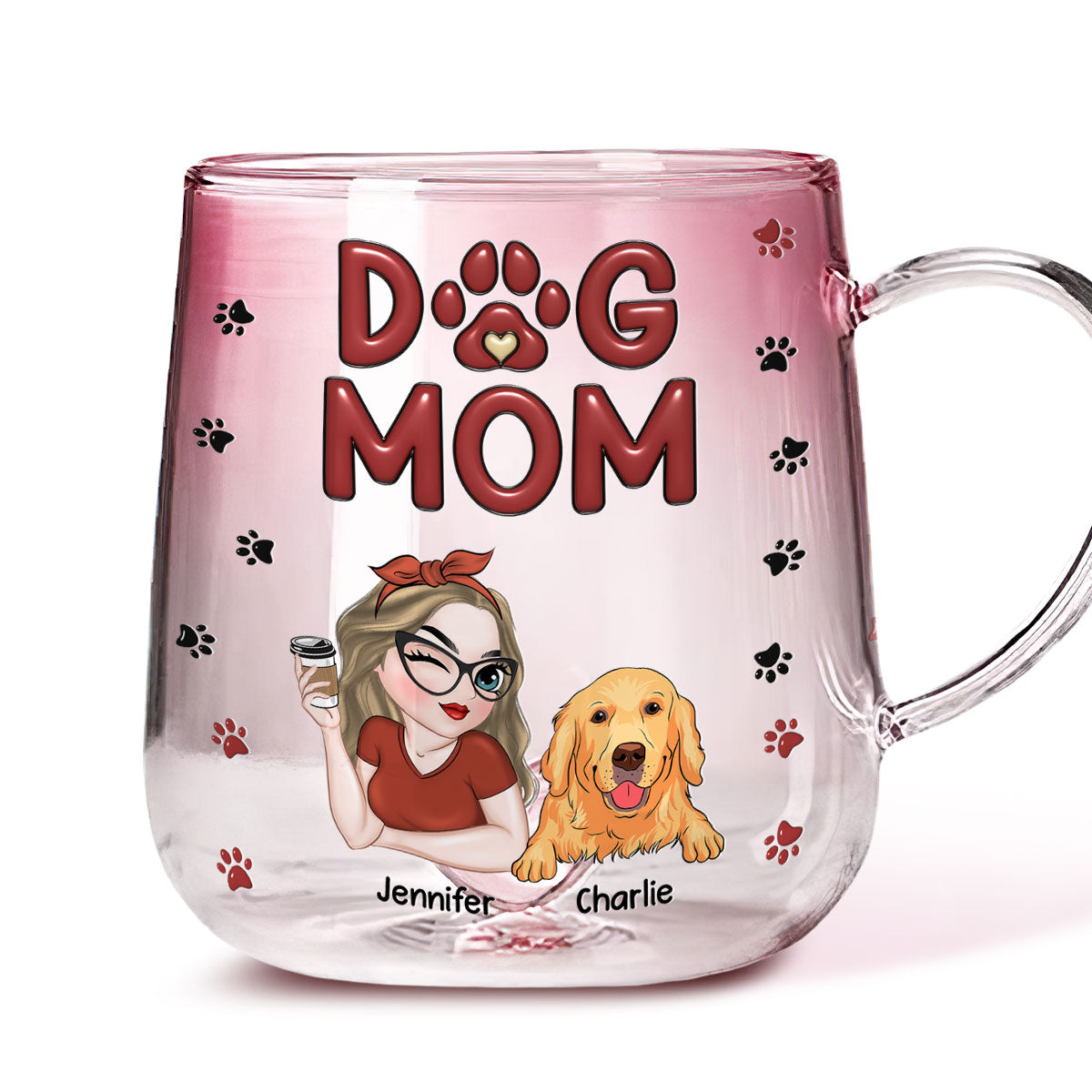 Charming Personalized Custom Pink Gradient Glass Mug for Dog Moms