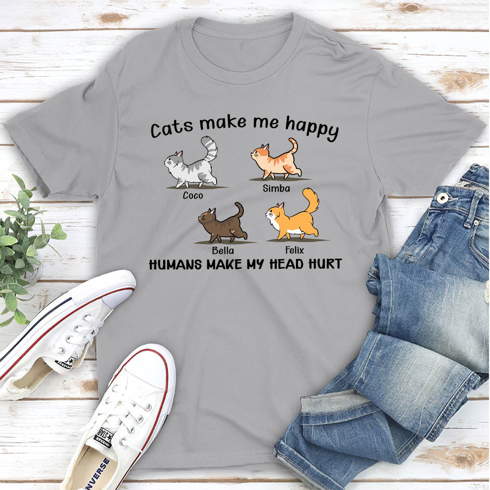 Cats Make Me Happy - Personalized Custom Unisex 5.3 oz T-shirt for Pet Lovers