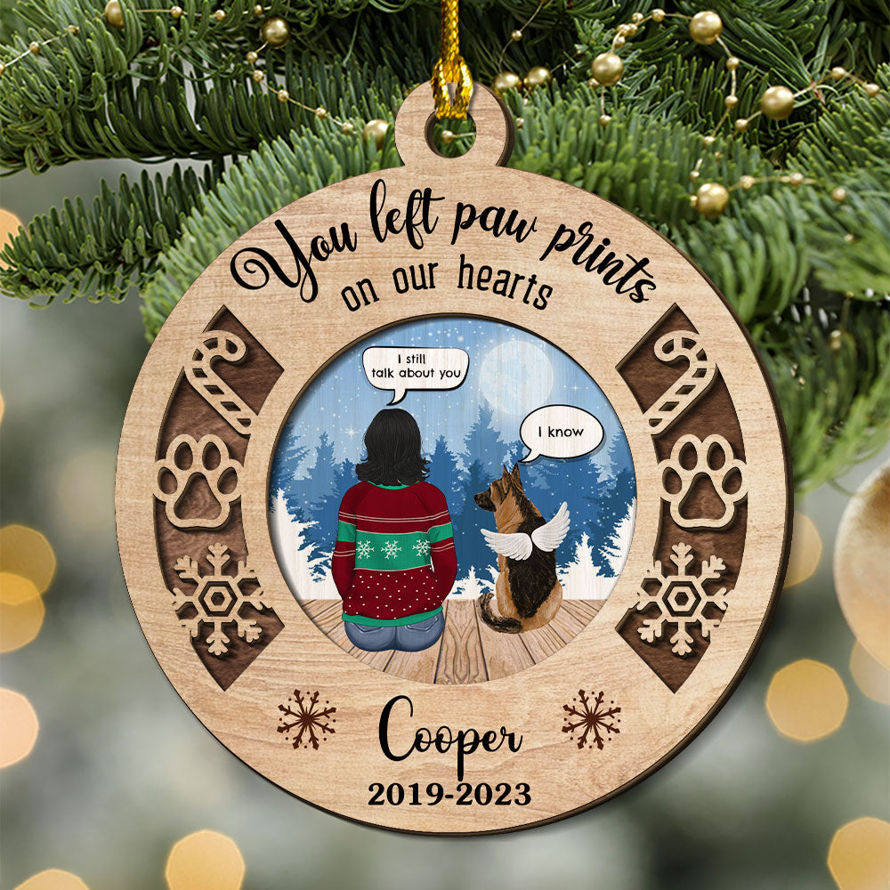 You Left Paw Prints Personalized Custom 2-layered Wood Memorial Ornament for Pet Lovers