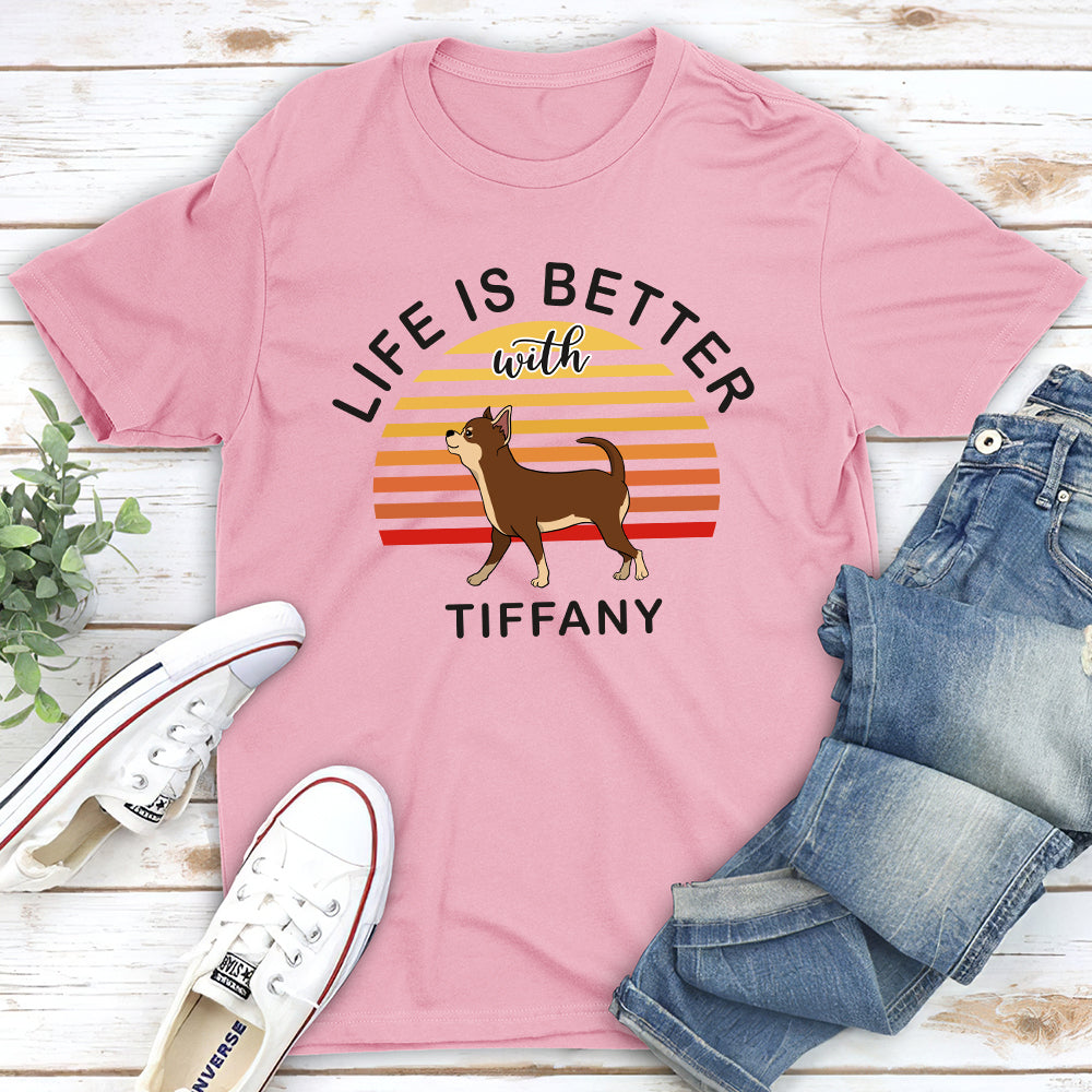 Life Is Better Dog Walking - Personalized Custom Unisex 5.3 oz T-shirt for Pet Lovers