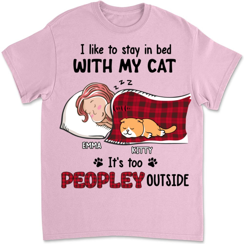 Adorable Like To Stay In Bed Cat - Personalized Custom Unisex 5.3 oz T-shirt for Pet Lovers