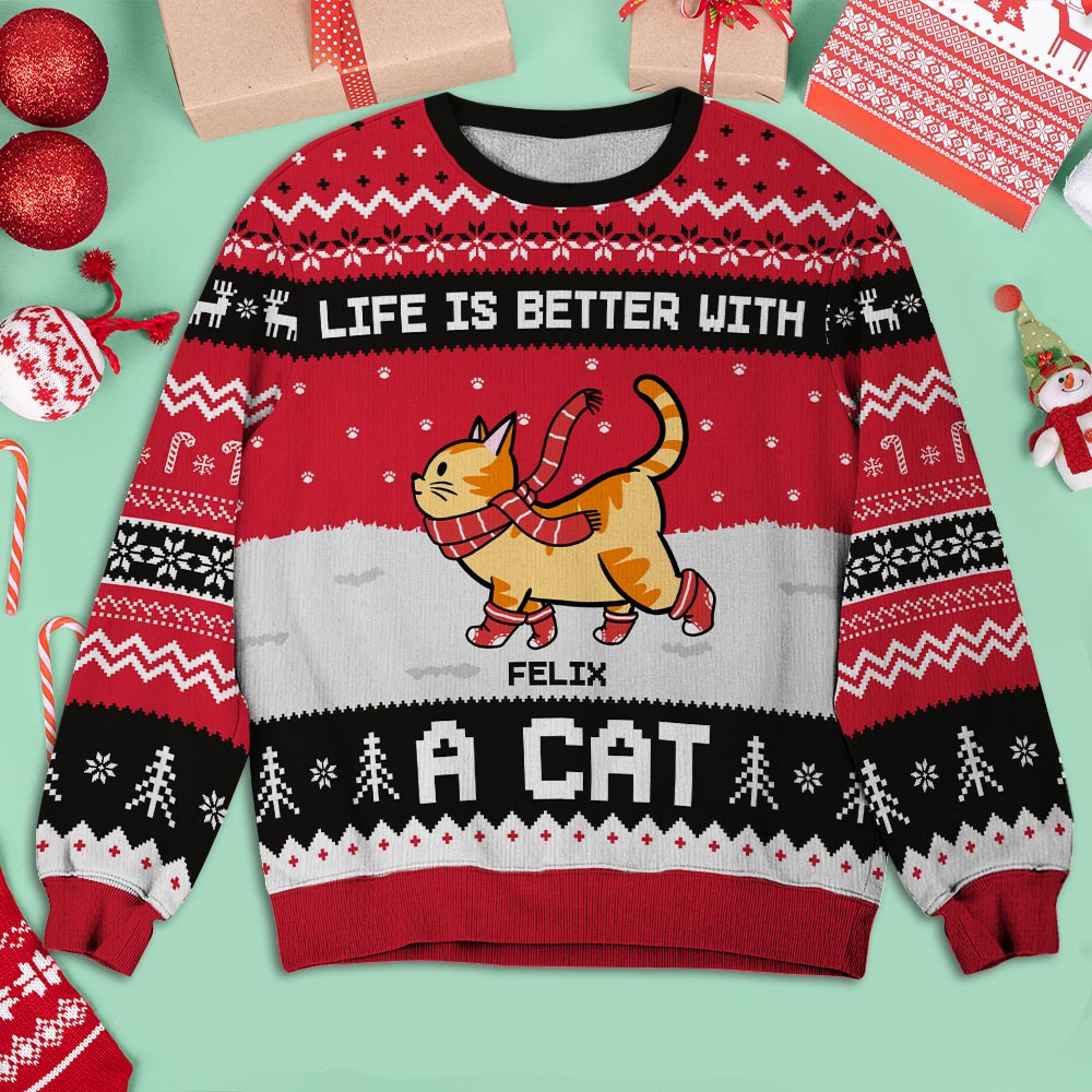 Better Life With Cats - Personalized Custom All-Over-Print Unisex 8.8 oz Polyester Blend Sweatshirt