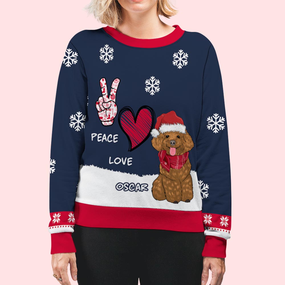 Peace Love Dog - Customizable All-Over-Print Unisex 8.8 oz Polyester Blend Sweatshirt for Pet Lovers
