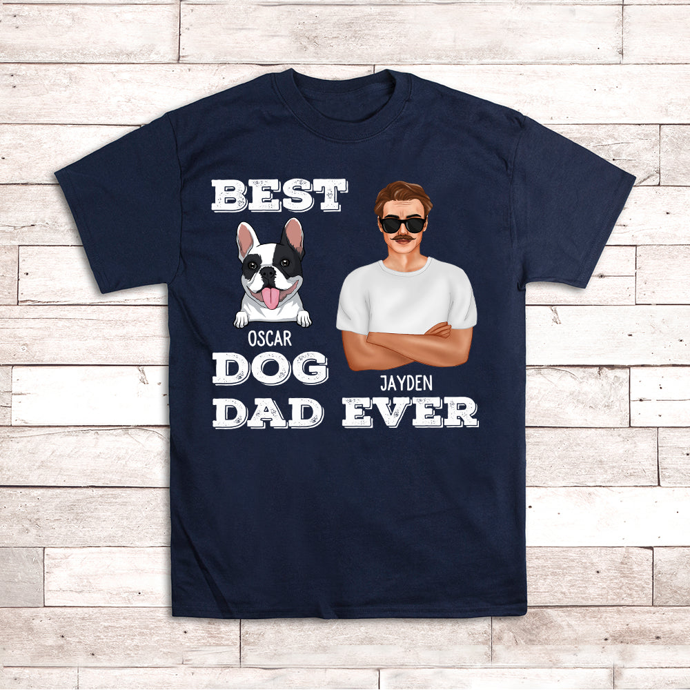 Best Dog Dad Peeking - Personalized Custom Unisex 5.3 oz T-shirt for Pet Lovers