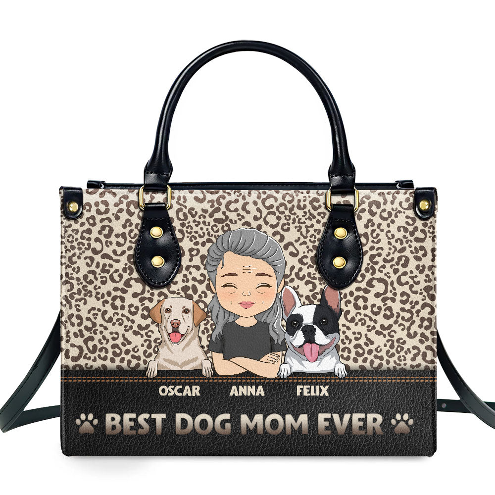Best Mom Ever - Personalized Custom Leather Handbag with Fur Babies' Names