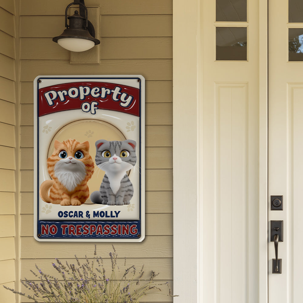 Exclusive Personalized Custom 3D Inflated Effect 'No Trespassing' Cat Metal Sign