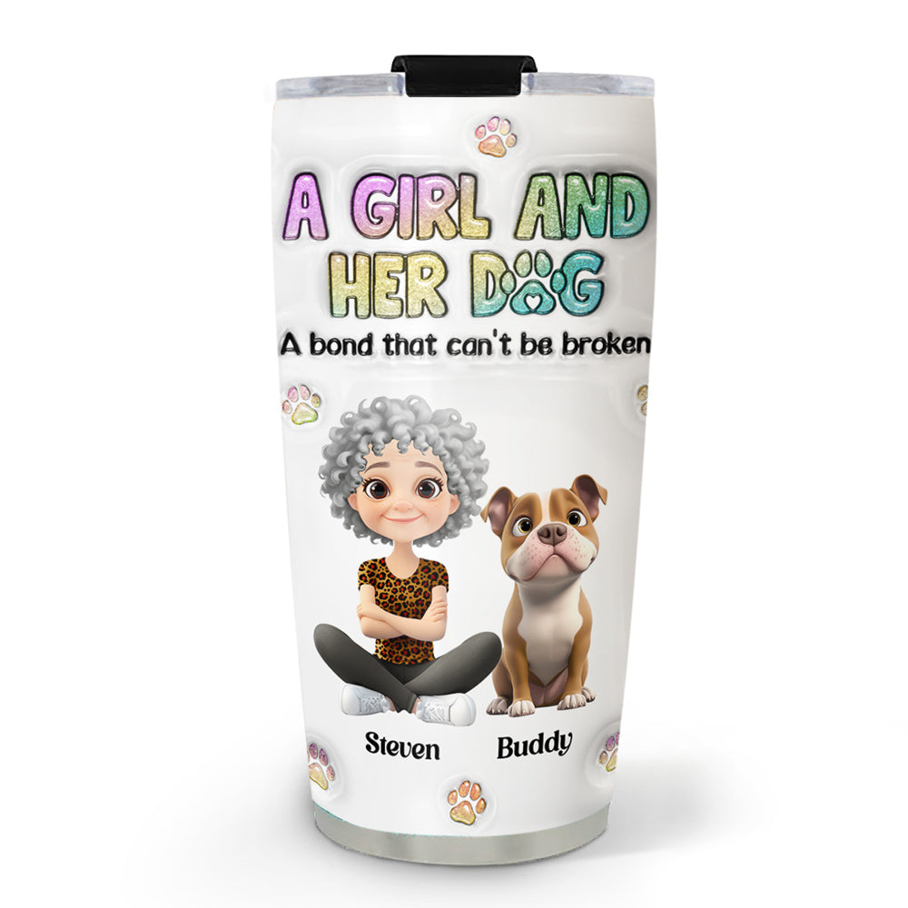 Personalized Custom 3D Inflated Effect Tumbler - A Girl And Her Dog Ver 2 - 20oz High - Quality Stainless Steel Tumbler