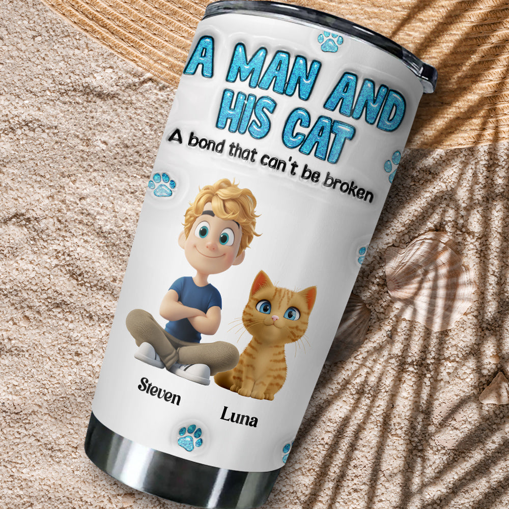 A Man And His Cat - Customizable 3D Inflated Effect 20oz Personalized Stainless Steel Tumbler