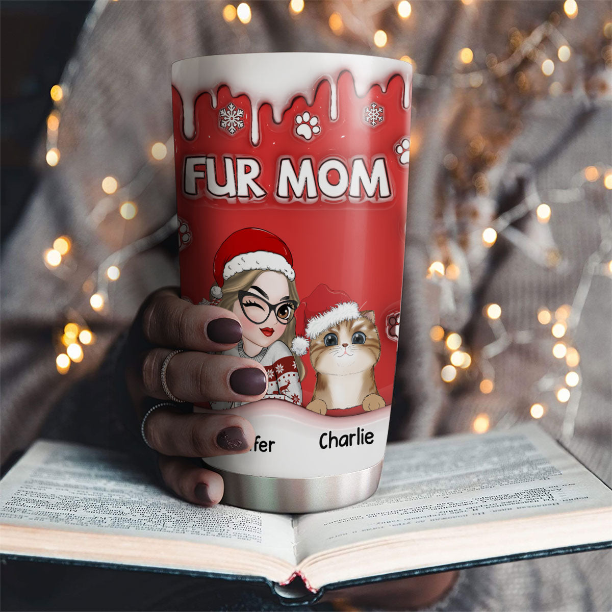 Unique Personalized Custom 3D Inflated Effect Christmas Tumbler for Pet Moms