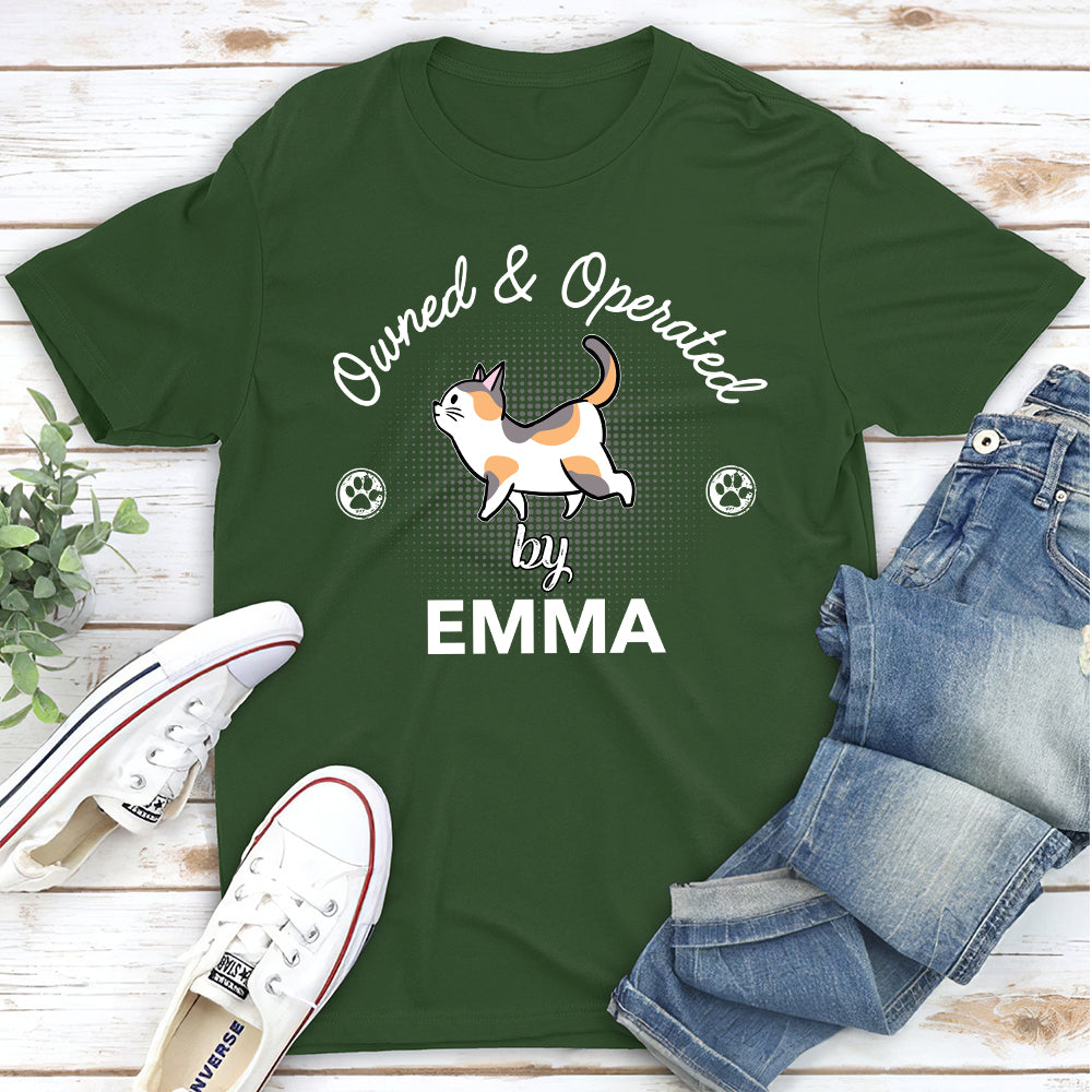 Operated By Cats - Personalized Custom Unisex 5.3 oz T-Shirt for Pet Lovers