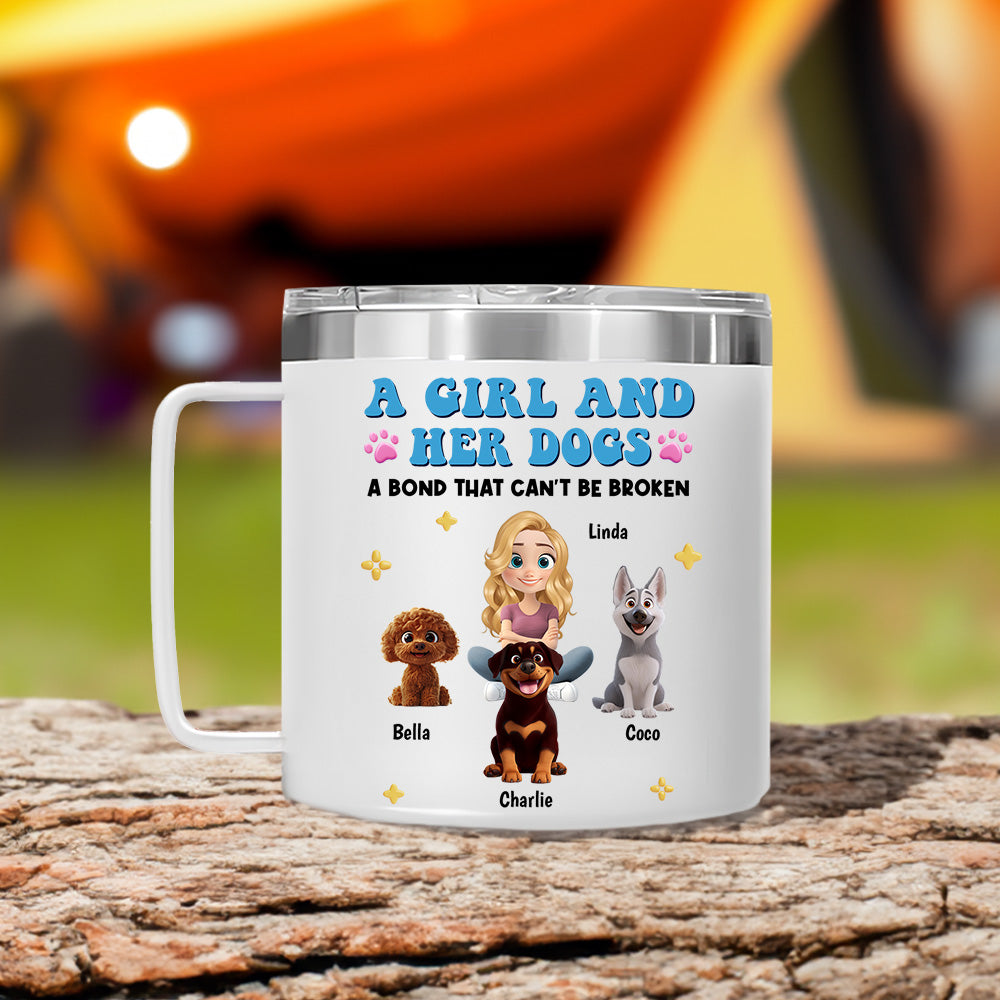 Personalized Custom 14oz Stainless Steel Tumbler with Handle - A Girl And Her Dogs Design