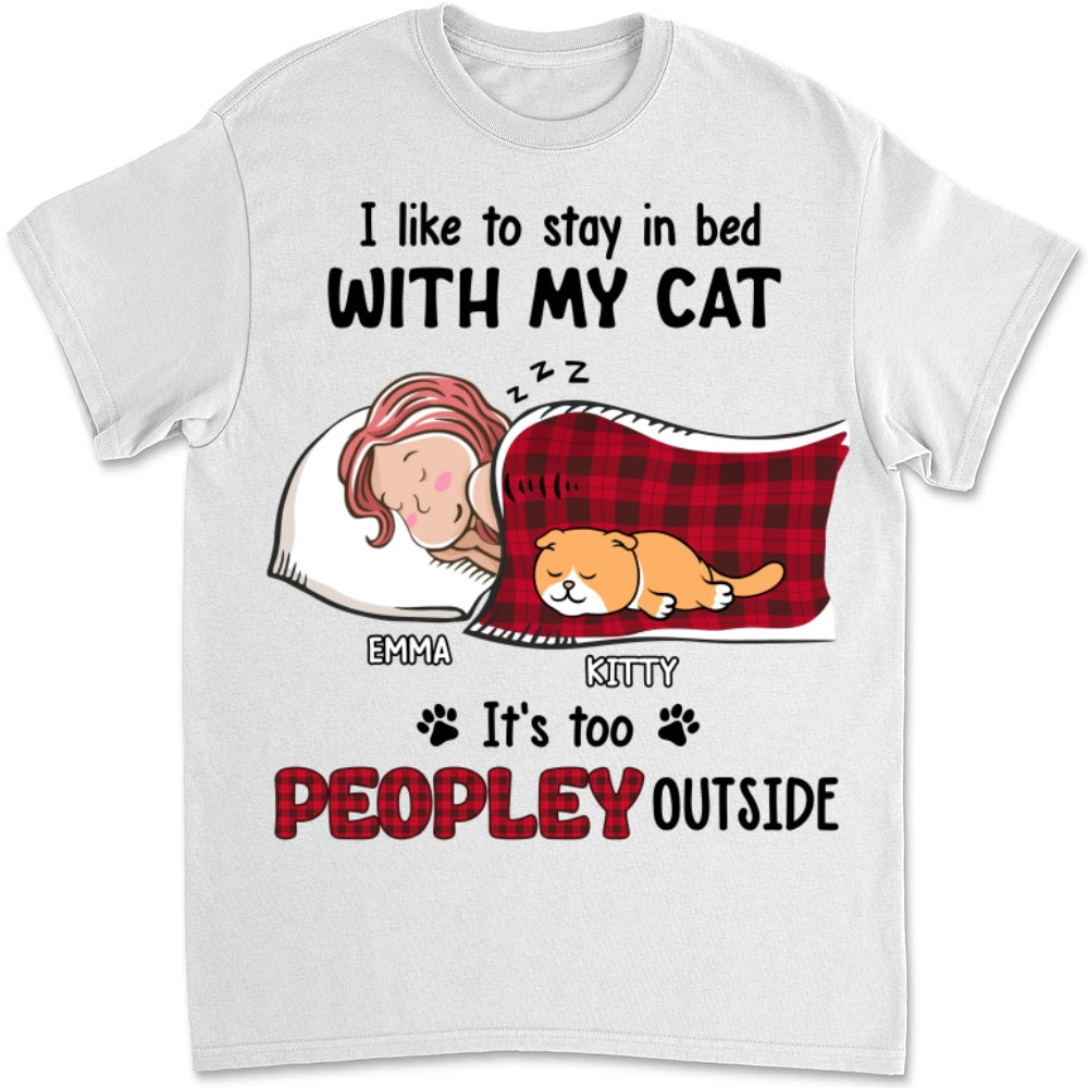 Adorable Like To Stay In Bed Cat - Personalized Custom Unisex 5.3 oz T-shirt for Pet Lovers