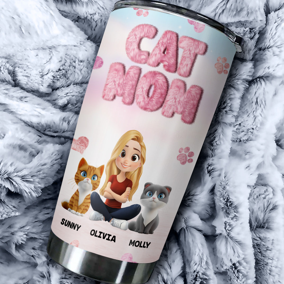 Fluffy Cat Mom - Personalized Custom 20oz Double-Walled Vacuum Insulated Tumbler