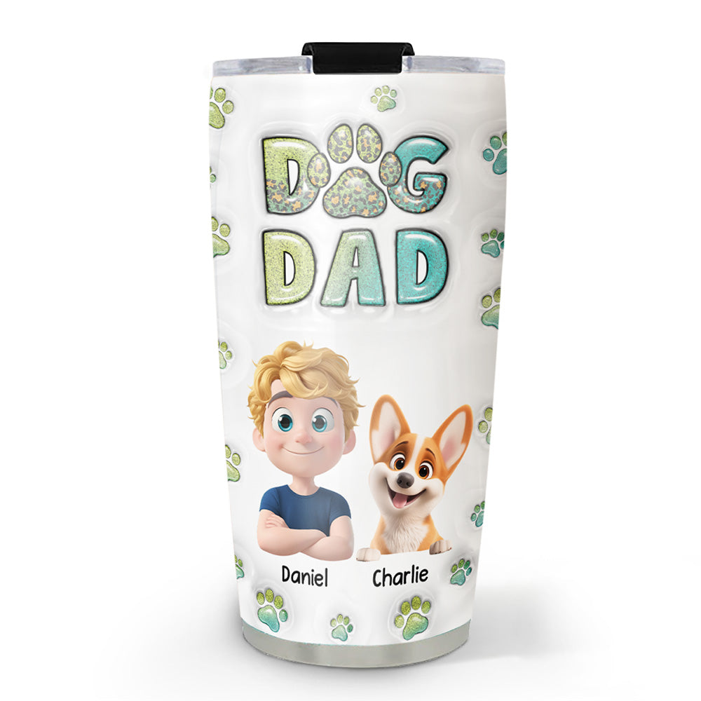Dog Dad Handsome Chibi Version 2 - Personalized Custom 3D Inflated Effect 20oz Stainless Steel Tumbler for Ultimate Drink Insulation