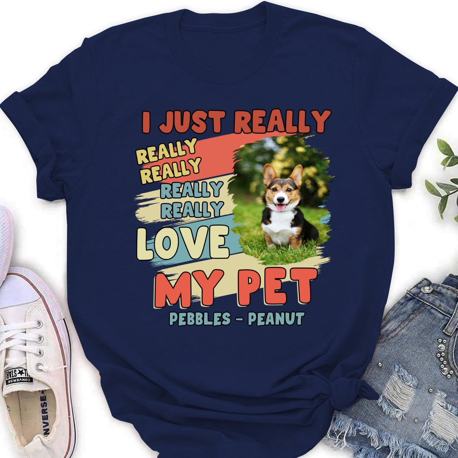 I Just Really Love My Pets Personalized Custom Photo Women's T-Shirt - Ideal Gift for Pet Lovers