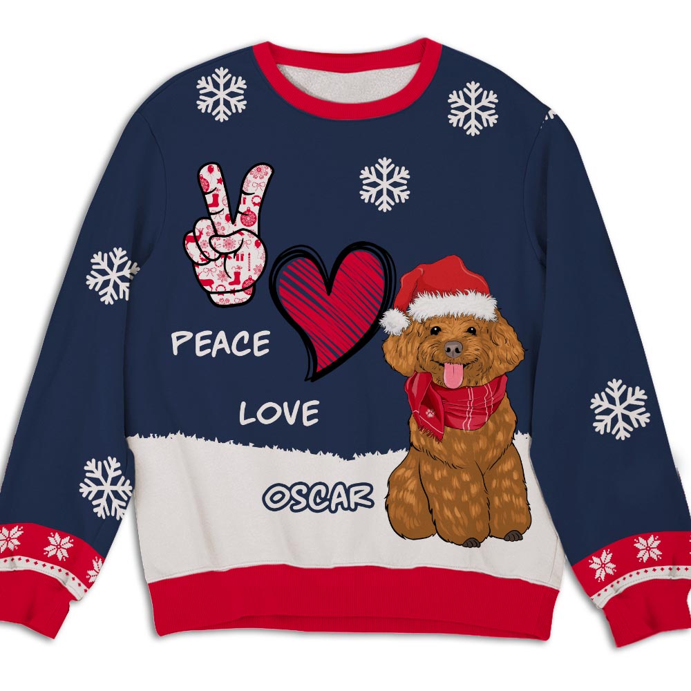 Peace Love Dog - Customizable All-Over-Print Unisex 8.8 oz Polyester Blend Sweatshirt for Pet Lovers