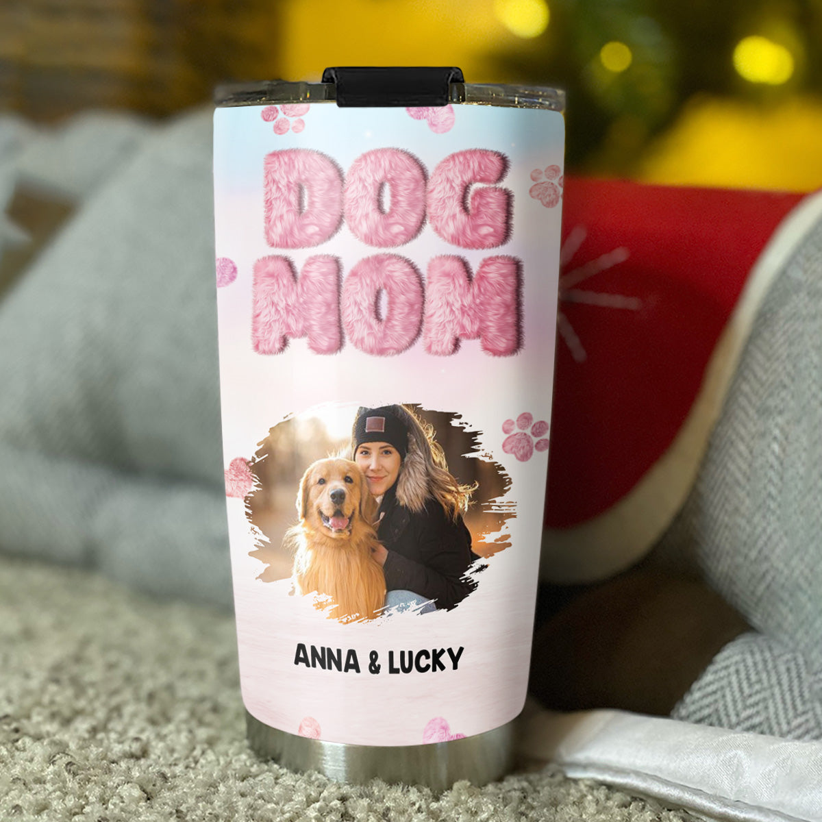 Personalized Custom Fluffy Dog Mom Photo Tumbler - 20oz High - Quality Stainless Steel