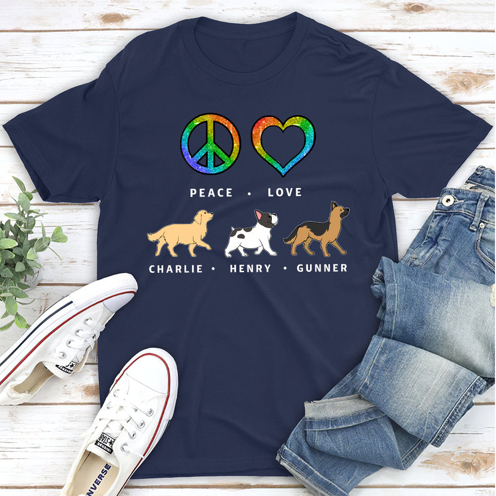 Peace Love Dog Pattern 2 - Personalized Custom Unisex 5.3 oz T-shirt for Pet Lovers