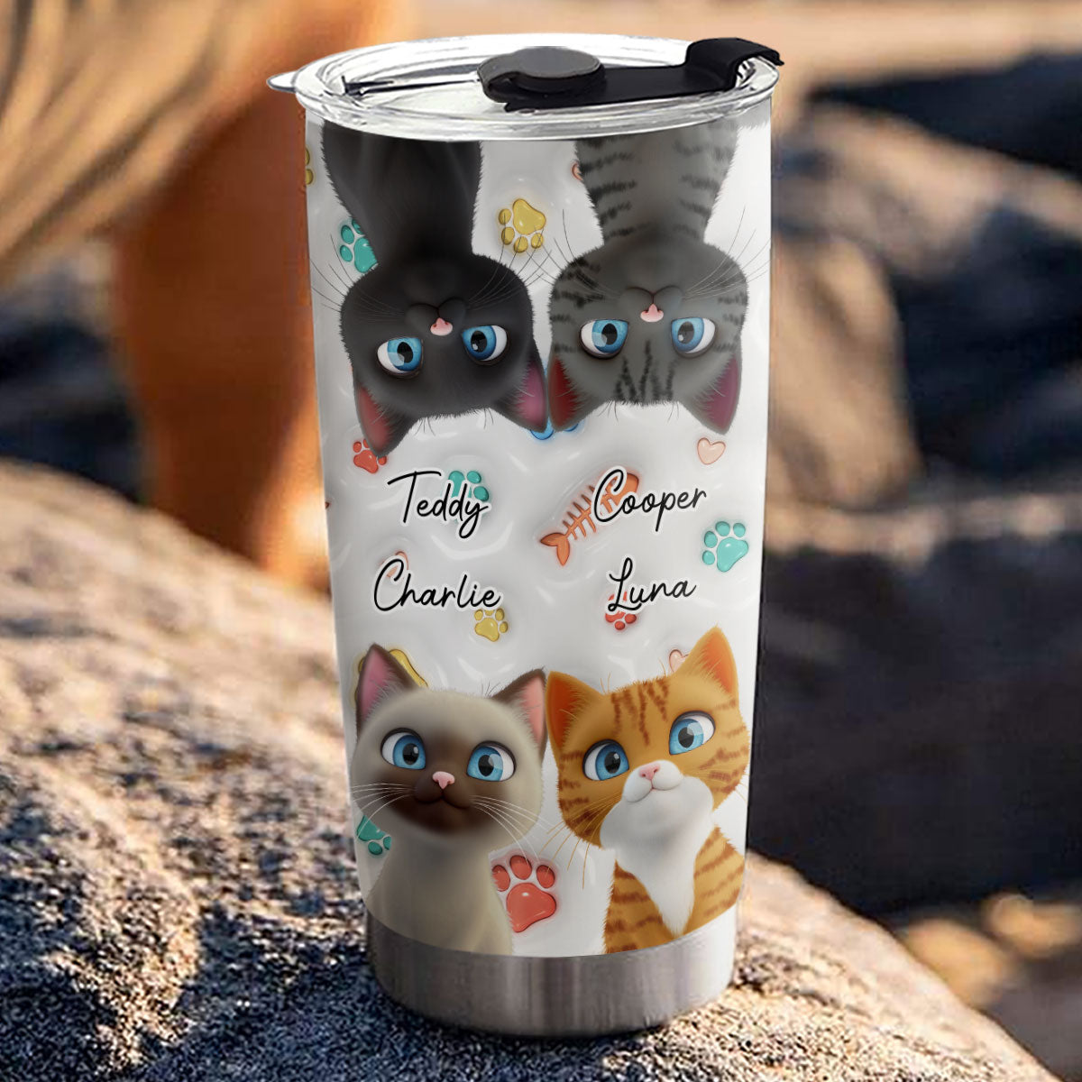 Adorable Cute Cat Baby Personalized Custom 3D Inflated Effect 20oz Stainless Steel Tumbler