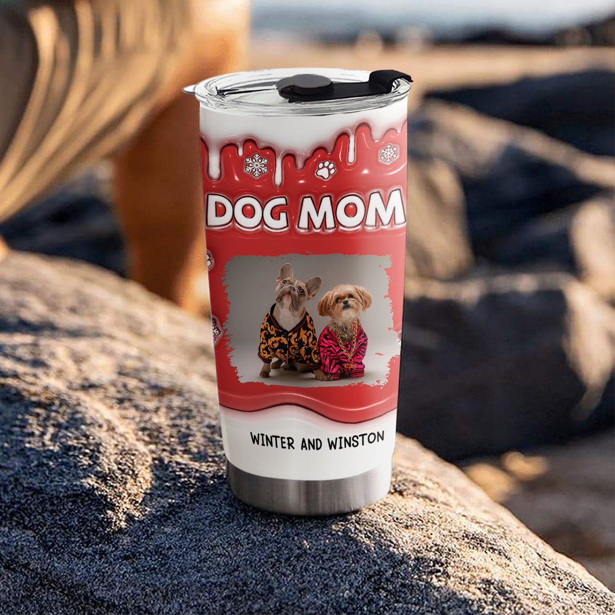 Customizable Christmas Personalized 3D Inflated Effect Mom Of Dogs Photo Tumbler - 20oz High - Quality Stainless Steel