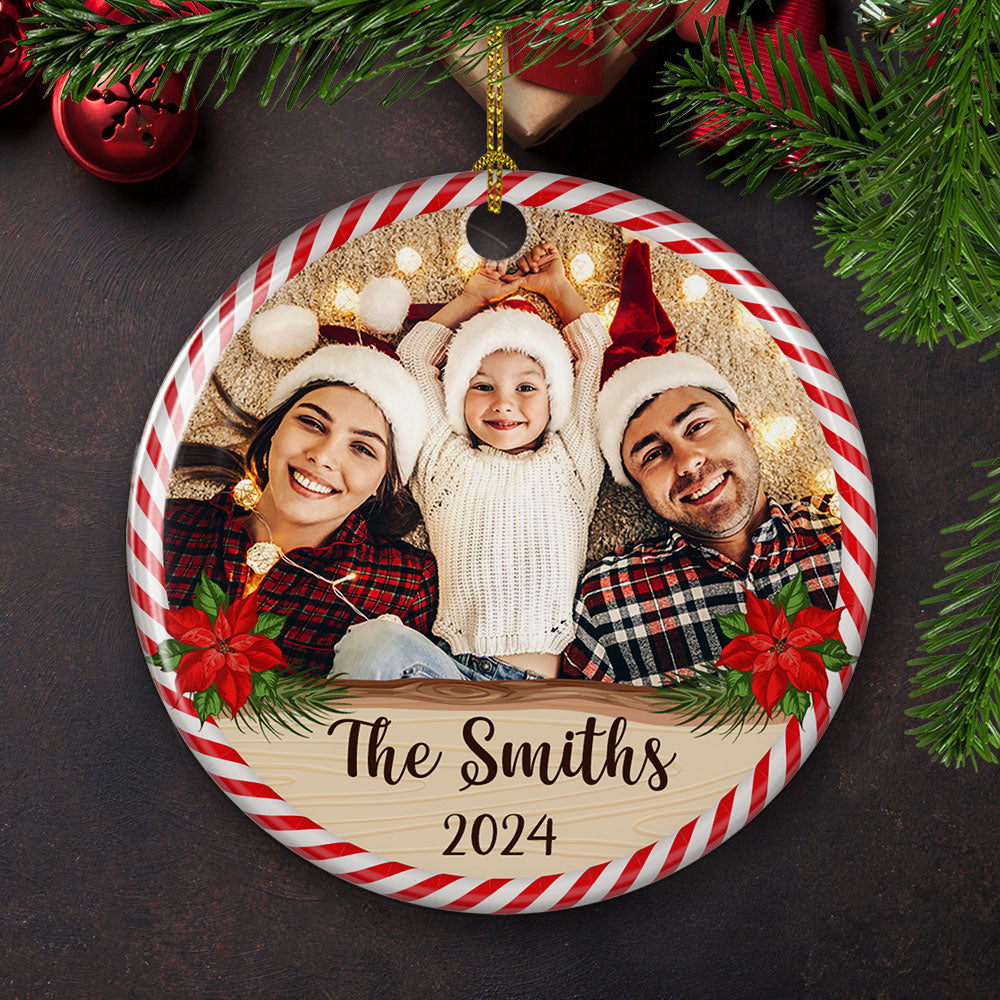 Family Moment - Personalized Custom Glossy Circle Ceramic Christmas Ornament with Red Ribbon, 4' x 2.75' (10cm x 7cm)