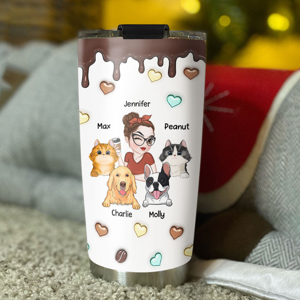 Personalized Custom 3D Inflated Coffee and Pet Themed Tumbler - 20oz High - Quality Stainless Steel