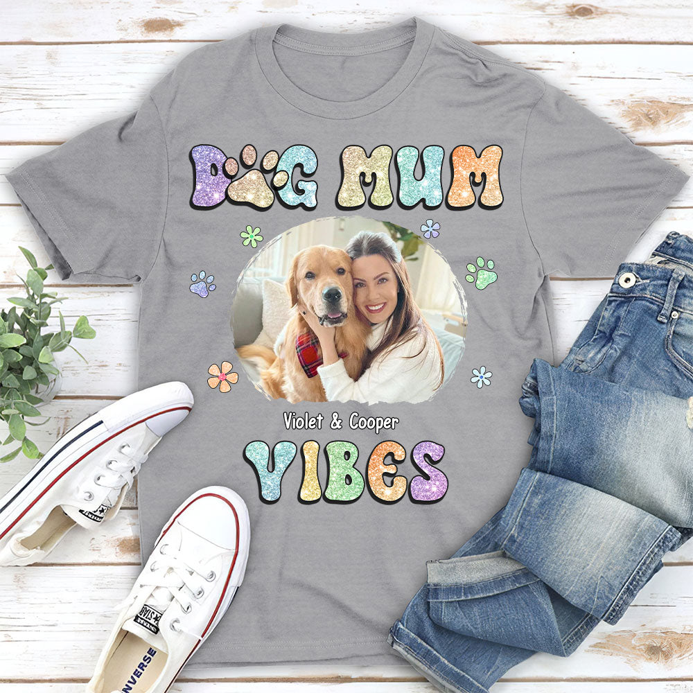Personalized Custom Unisex Dog Mom Vibes Photo T-shirt - 5.3 oz