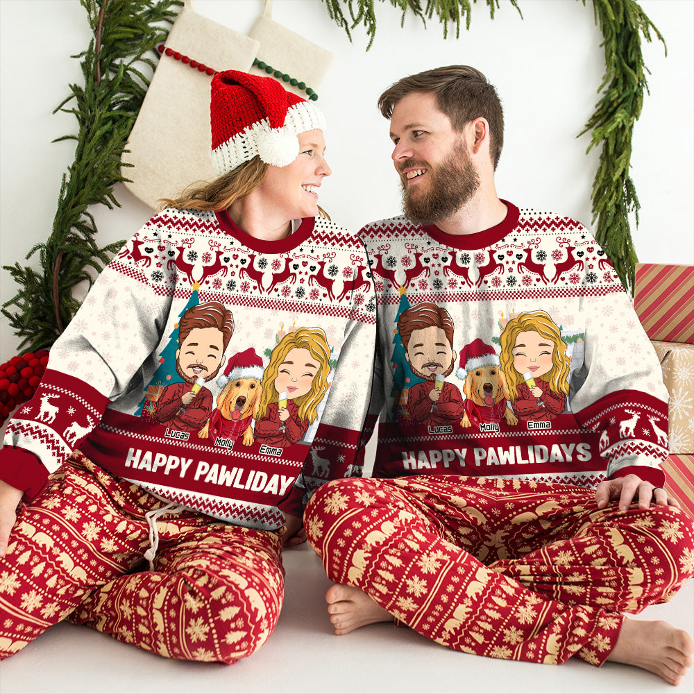 Pawlidays with Pets Couple - Personalized Custom All-Over-Print Unisex 8.8 oz Polyester Blend Sweatshirt for Pet Lovers