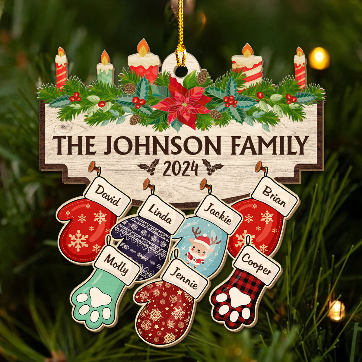Family With Pet Version 2 - Customizable Personalized Wooden Christmas Ornament